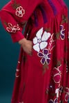 Svastih_Red Tunic Cotton Silk Applique Floral V Neck Ava Embroidered With Pant _at_Aza_Fashions