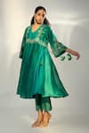 Buy_Svastih_Green Chanderi Embroidery Floral V Neck Aleena Anarkali With Pant _at_Aza_Fashions