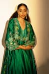 Shop_Svastih_Green Chanderi Embroidery Floral V Neck Aleena Anarkali With Pant _Online_at_Aza_Fashions