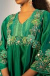 Svastih_Green Chanderi Embroidery Floral V Neck Aleena Anarkali With Pant _at_Aza_Fashions