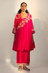 Buy_Svastih_Magenta Anarkali Cotton Silk Embroidery Floral Samina Overlapped With Pant _at_Aza_Fashions