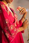 Svastih_Magenta Anarkali Cotton Silk Embroidery Floral Samina Overlapped With Pant _at_Aza_Fashions