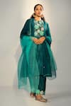 Buy_Svastih_Green Tunic Cotton Silk Embroidery Floral Round Aleeha Anarkali With Pant _at_Aza_Fashions