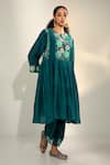 Buy_Svastih_Green Tunic Cotton Silk Embroidery Floral Round Aleeha Anarkali With Pant _Online_at_Aza_Fashions