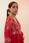 Svastih_Red Anarkali Cotton Silk Embroidery Floral V Neck Hina Pant Set _at_Aza_Fashions