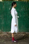 Buy_Doodlage_White Poplin Threadwork Shirt Collar Button Down Wrap Around Dress _Online_at_Aza_Fashions