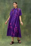 Buy_Doodlage_Purple Cotton Silk Embroidered Floral Shirt Collar Dress _at_Aza_Fashions