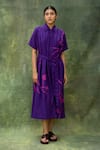 Doodlage_Purple Cotton Silk Embroidered Floral Shirt Collar Dress _Online_at_Aza_Fashions