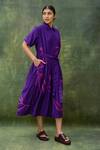 Buy_Doodlage_Purple Cotton Silk Embroidered Floral Shirt Collar Dress _Online_at_Aza_Fashions