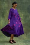 Buy_Doodlage_Purple Cotton Silk Embroidered Floral Round Dress _at_Aza_Fashions