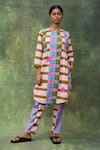 Buy_Doodlage_Multi Color Cotton Slub Stripe Round Gathered Tunic With Pant _at_Aza_Fashions