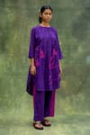 Buy_Doodlage_Purple Cotton Silk Embroidered Floral Round High-low Tunic With Pant _at_Aza_Fashions