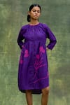 Buy_Doodlage_Purple Cotton Silk Embroidered Floral Round High-low Tunic _at_Aza_Fashions