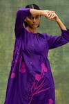 Doodlage_Purple Cotton Silk Embroidered Floral Round High-low Tunic _Online_at_Aza_Fashions