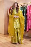 Pinki Sinha_Yellow Pure Silk Handwoven Floral Pattern Kurta Sharara Set _Online_at_Aza_Fashions