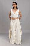 Buy_Lavina sippy_White Organic Cotton Solid V Neck Wrap Crop Top _at_Aza_Fashions