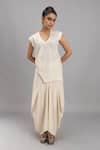 Buy_Lavina sippy_Beige Handloom Cotton Solid V Neck Vest Top _at_Aza_Fashions