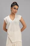 Lavina sippy_Beige Handloom Cotton Solid V Neck Vest Top _Online_at_Aza_Fashions