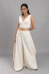 Buy_Lavina sippy_White Organic Thick Cotton Solid Side Cowl Draped Pant _at_Aza_Fashions