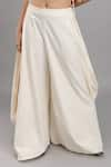 Lavina sippy_White Organic Thick Cotton Solid Side Cowl Draped Pant _Online_at_Aza_Fashions