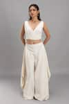 Buy_Lavina sippy_White Organic Thick Cotton Solid Side Cowl Draped Pant _Online_at_Aza_Fashions