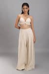 Buy_Lavina sippy_Beige Handloom Cotton Solid Box Pleated Wide Legged Pant _at_Aza_Fashions