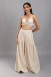 Buy_Lavina sippy_Beige Handloom Cotton Solid Box Pleated Wide Legged Pant _Online_at_Aza_Fashions