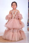 Buy_Turqidz By Shweta Aggarwal_Pink Organza, Tulle Sequins, Beads Embroidered Yoke Ruffle Gown _at_Aza_Fashions