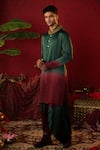 Buy_Pooja Bagaria_Green Silk Ombre Earthly Elegance Kurta With Draped Dhoti Pant 