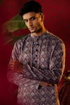 Shop_Pooja Bagaria_Brown Cotton Print Ajrakh Burning Motif Kurta With Draped Dhoti Pant _Online_at_Aza_Fashions