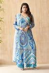 Buy_Seams Pret And Couture_Blue Georgette Printed Abstract V Neck Crystal Anarkali Set _at_Aza_Fashions