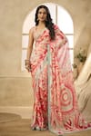 Buy_Seams Pret And Couture_Pink Raw Silk Printed Abstract Leaf Falak Pre-draped Saree With Blouse _at_Aza_Fashions