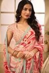 Buy_Seams Pret And Couture_Pink Raw Silk Printed Abstract Leaf Falak Pre-draped Saree With Blouse _Online_at_Aza_Fashions