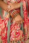 Shop_Seams Pret And Couture_Pink Raw Silk Printed Abstract Leaf Falak Pre-draped Saree With Blouse _Online_at_Aza_Fashions