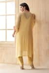 Shop_Seams Pret And Couture_Yellow Georgette Embroidered Thread V Neck Fauzia Kurta With Pant _at_Aza_Fashions