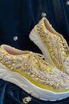 Shop_ZORI WORLD_Yellow Sequin Dilli Pearl Floral Embroidered Sneakers _at_Aza_Fashions