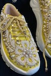 ZORI WORLD_Yellow Sequin Dilli Pearl Floral Embroidered Sneakers _Online_at_Aza_Fashions