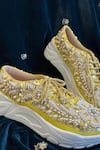 Shop_ZORI WORLD_Yellow Sequin Dilli Pearl Floral Embroidered Sneakers _Online_at_Aza_Fashions