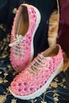 Buy_ZORI WORLD_Pink Sequin Jaipur Bead Checkered Sneakers _at_Aza_Fashions