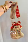 Shop_Boxwish By Bhumika_Orange Bandhani Pattern Potli Bag _at_Aza_Fashions