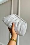 Shop_Boxwish By Bhumika_White Metallic Pleated Trapezium Shaped Bag _at_Aza_Fashions