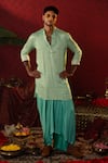 Buy_Pooja Bagaria_Blue Cotton Print Geometric Florin Kurta With Draped Dhoti Pant _at_Aza_Fashions