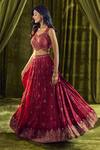 Buy_Alaya Advani_Red Lehenga And Blouse Silk Hand Work Floral Plunged Leaf Bandhani Pattern Set _Online_at_Aza_Fashions