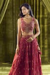 Shop_Alaya Advani_Red Lehenga And Blouse Silk Hand Work Floral Plunged Leaf Bandhani Pattern Set _Online_at_Aza_Fashions