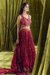 Alaya Advani_Red Lehenga And Blouse Silk Hand Work Floral Plunged Leaf Bandhani Pattern Set _at_Aza_Fashions