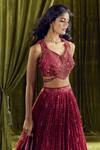 Buy_Alaya Advani_Red Lehenga And Blouse Silk Hand Work Floral Plunged Leaf Bandhani Pattern Set 