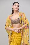 Buy_Rajat K Tangri_Yellow Print Village Tribal Cape Front Open And Skirt Set _Online_at_Aza_Fashions