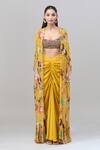 Rajat K Tangri_Yellow Print Village Tribal Cape Front Open And Skirt Set _at_Aza_Fashions