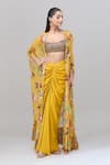 Buy_Rajat K Tangri_Yellow Print Village Tribal Cape Front Open And Skirt Set 