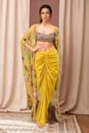 Buy_Rajat K Tangri_Yellow Print Village Tribal Cape Front Open And Skirt Set _Online